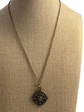 Silver Tone Compass Pendant Necklace Nautical Travel Adventure Steampunk